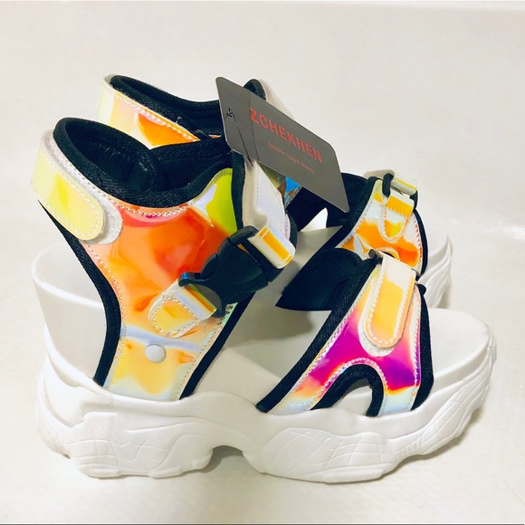 NWT Lightweight neon air sneaker 8 wedge open toe - Picture 2 of 8